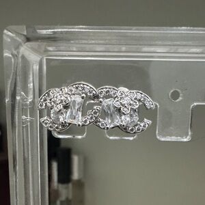 Silver-Tone Crystal  Stud Earrings - Clear